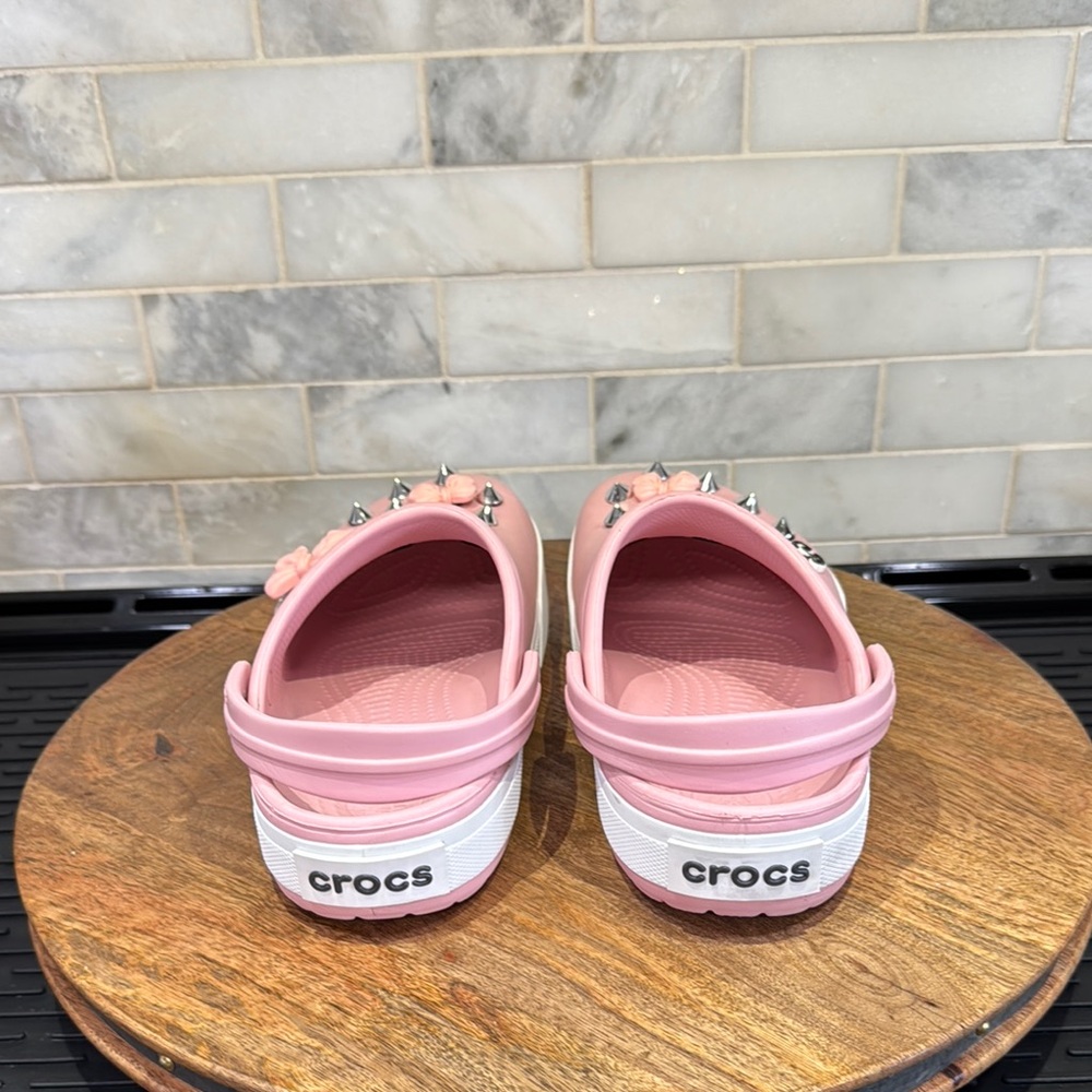 CROCS Pink Slip-On Clog Mules with Studs, Bows and Snoopy Charms - Picture 3 of 7
